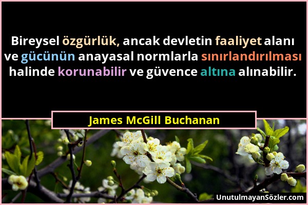 James McGill Buchanan - Bireysel özgürlük, ancak devletin faaliyet alanı ve gücünün anayasal normlarla sınırlandırılması halinde korunabilir ve güvenc...