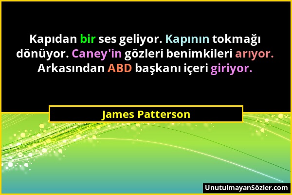 James Patterson - Kapıdan bir ses geliyor. Kapının tokmağı dönüyor. Caney'in gözleri benimkileri arıyor. Arkasından ABD başkanı içeri giriyor....