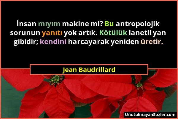 Jean Baudrillard - İnsan mıyım makine mi? Bu antropolojik sorunun yanıtı yok artık. Kötülük lanetli yan gibidir; kendini harcayarak yeniden üretir....