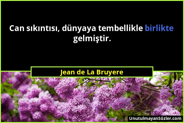 Jean de La Bruyere - Can sıkıntısı, dünyaya tembellikle birlikte gelmiştir....