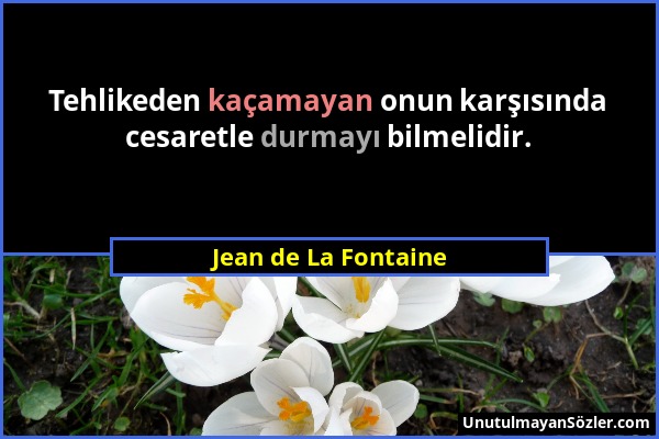 Jean de La Fontaine - Tehlikeden kaçamayan onun karşısında cesaretle durmayı bilmelidir....