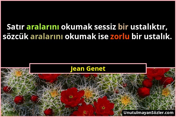 Jean Genet - Satır aralarını okumak sessiz bir ustalıktır, sözcük aralarını okumak ise zorlu bir ustalık....