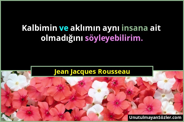 Jean Jacques Rousseau - Kalbimin ve aklımın aynı insana ait olmadığını söyleyebilirim....