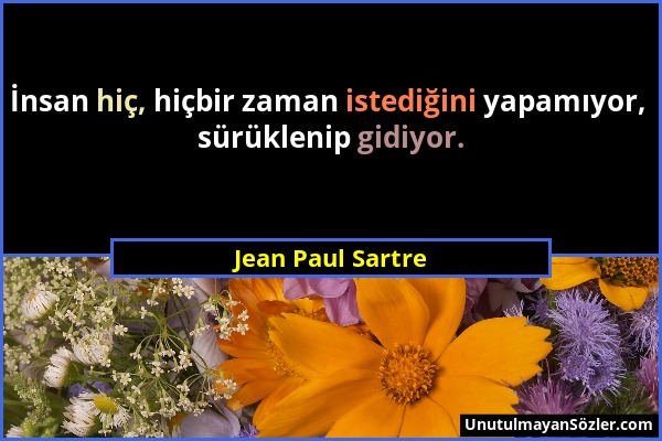 Jean Paul Sartre - İnsan hiç, hiçbir zaman istediğini yapamıyor, sürüklenip gidiyor....