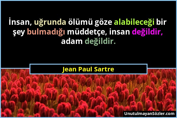 Jean Paul Sartre - İnsan, uğrunda ölümü göze alabileceği bir şey bulmadığı müddetçe, insan değildir, adam değildir....