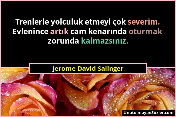 Jerome David Salinger - Trenlerle yolculuk etmeyi çok severim. Evlenince artık cam kenarında oturmak zorunda kalmazsınız....