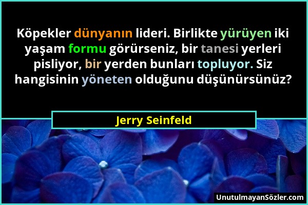 Jerry Seinfeld - Köpekler dünyanın lideri. Birlikte yürüyen iki yaşam formu görürseniz, bir tanesi yerleri pisliyor, bir yerden bunları topluyor. Siz...