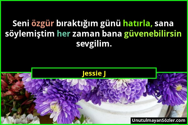 Jessie J - Seni özgür bıraktığım günü hatırla, sana söylemiştim her zaman bana güvenebilirsin sevgilim....