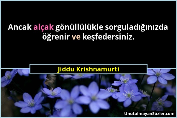 Jiddu Krishnamurti - Ancak alçak gönüllülükle sorguladığınızda öğrenir ve keşfedersiniz....