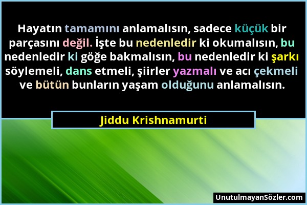 Jiddu Krishnamurti - Hayatın tamamını anlamalısın, sadece küçük bir parçasını değil. İşte bu nedenledir ki okumalısın, bu nedenledir ki göğe bakmalısı...