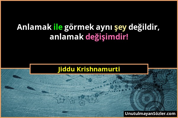 Jiddu Krishnamurti - Anlamak ile görmek aynı şey değildir, anlamak değişimdir!...