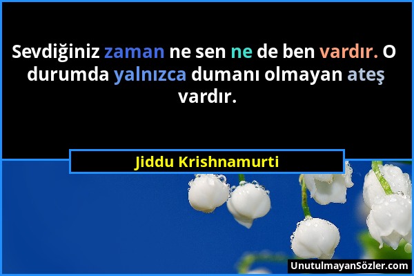 Jiddu Krishnamurti - Sevdiğiniz zaman ne sen ne de ben vardır. O durumda yalnızca dumanı olmayan ateş vardır....
