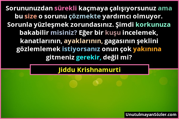 Jiddu Krishnamurti - Sorununuzdan sürekli kaçmaya çalışıyorsunuz ama bu size o sorunu çözmekte yardımcı olmuyor. Sorunla yüzleşmek zorundasınız. Şimdi...