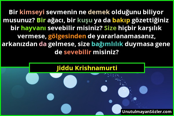 Jiddu Krishnamurti - Bir kimseyi sevmenin ne demek olduğunu biliyor musunuz? Bir ağacı, bir kuşu ya da bakıp gözettiğiniz bir hayvanı sevebilir misini...