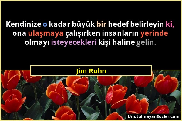 Jim Rohn - Kendinize o kadar büyük bir hedef belirleyin ki, ona ulaşmaya çalışırken insanların yerinde olmayı isteyecekleri kişi haline gelin....