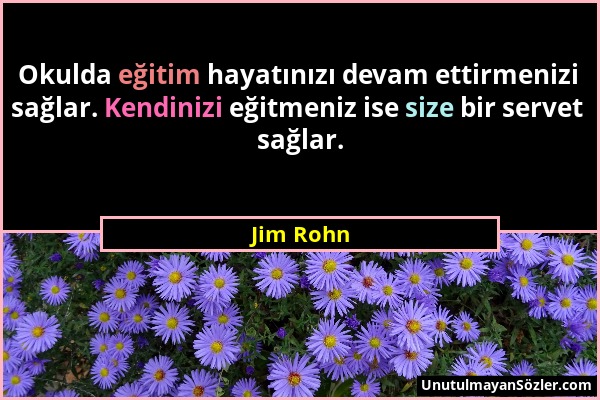 Jim Rohn - Okulda eğitim hayatınızı devam ettirmenizi sağlar. Kendinizi eğitmeniz ise size bir servet sağlar....