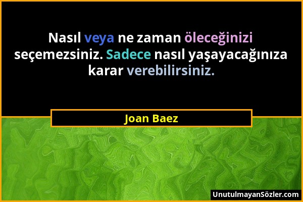 Joan Baez - Nasıl veya ne zaman öleceğinizi seçemezsiniz. Sadece nasıl yaşayacağınıza karar verebilirsiniz....