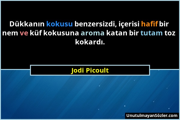 Jodi Picoult - Dükkanın kokusu benzersizdi, içerisi hafif bir nem ve küf kokusuna aroma katan bir tutam toz kokardı....