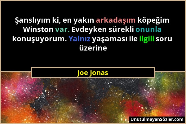 Joe Jonas - Şanslıyım ki, en yakın arkadaşım köpeğim Winston var. Evdeyken sürekli onunla konuşuyorum. Yalnız yaşaması ile ilgili soru üzerine...