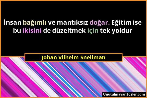 Johan Vilhelm Snellman - İnsan bağımlı ve mantıksız doğar. Eğitim ise bu ikisini de düzeltmek için tek yoldur...