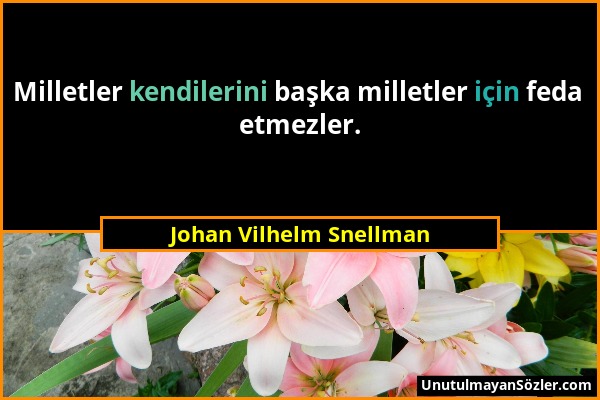 Johan Vilhelm Snellman - Milletler kendilerini başka milletler için feda etmezler....