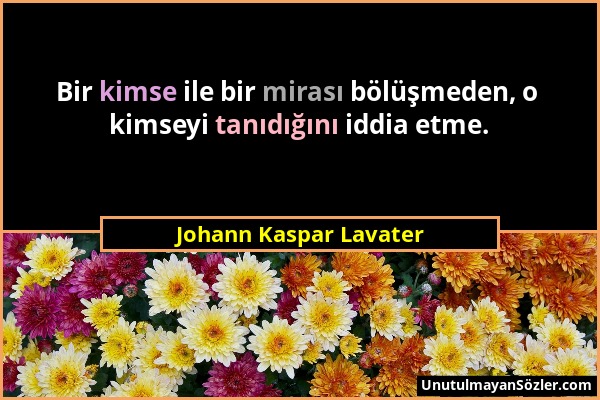 Johann Kaspar Lavater - Bir kimse ile bir mirası bölüşmeden, o kimseyi tanıdığını iddia etme....