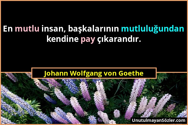 Johann Wolfgang von Goethe - En mutlu insan, başkalarının mutluluğundan kendine pay çıkarandır....