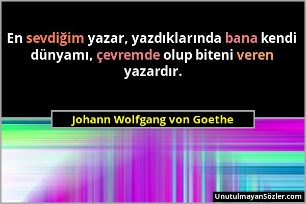 Johann Wolfgang von Goethe - En sevdiğim yazar, yazdıklarında bana kendi dünyamı, çevremde olup biteni veren yazardır....