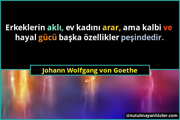 Johann Wolfgang von Goethe - Erkeklerin aklı, ev kadını arar, ama kalbi ve hayal gücü başka özellikler peşindedir....