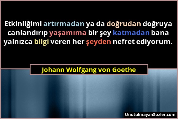 Johann Wolfgang von Goethe - Etkinliğimi artırmadan ya da doğrudan doğruya canlandırıp yaşamıma bir şey katmadan bana yalnızca bilgi veren her şeyden...