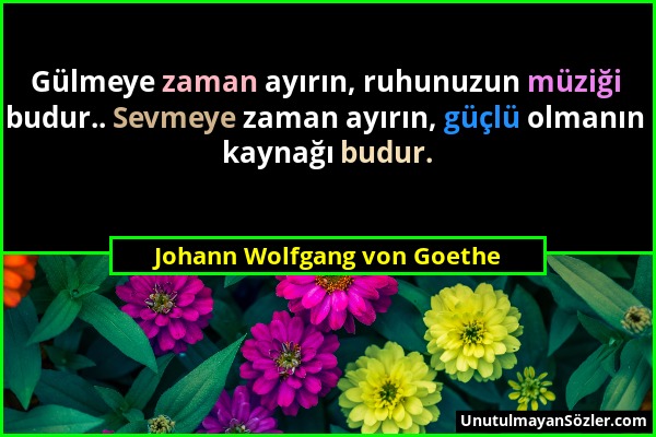 Johann Wolfgang von Goethe - Gülmeye zaman ayırın, ruhunuzun müziği budur.. Sevmeye zaman ayırın, güçlü olmanın kaynağı budur....