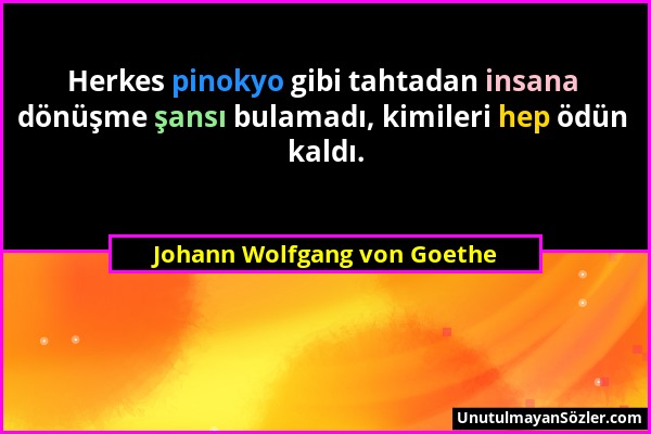 Johann Wolfgang von Goethe - Herkes pinokyo gibi tahtadan insana dönüşme şansı bulamadı, kimileri hep ödün kaldı....