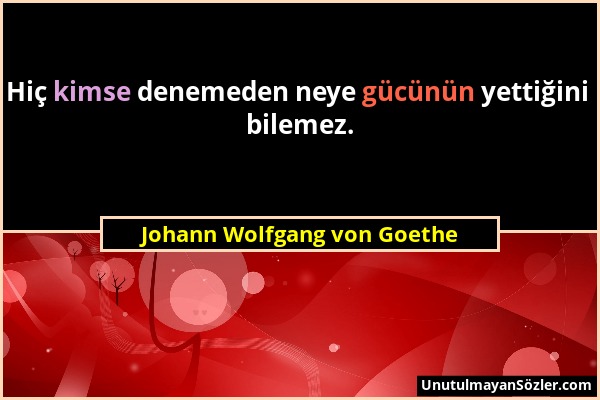 Johann Wolfgang von Goethe - Hiç kimse denemeden neye gücünün yettiğini bilemez....