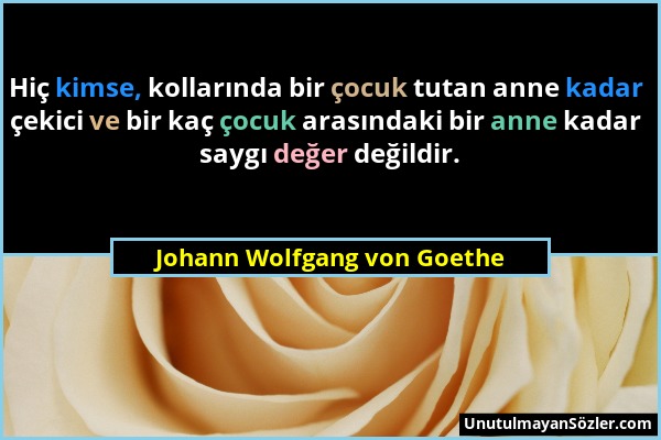 Johann Wolfgang von Goethe - Hiç kimse, kollarında bir çocuk tutan anne kadar çekici ve bir kaç çocuk arasındaki bir anne kadar saygı değer değildir....