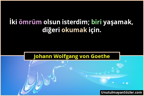 Johann Wolfgang von Goethe - İki ömrüm olsun isterdim; biri yaşamak, diğeri okumak için....