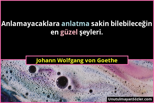 Johann Wolfgang von Goethe - Anlamayacaklara anlatma sakin bilebileceğin en güzel şeyleri....