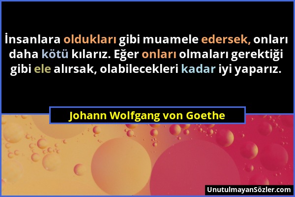 Johann Wolfgang von Goethe - İnsanlara oldukları gibi muamele edersek, onları daha kötü kılarız. Eğer onları olmaları gerektiği gibi ele alırsak, olab...