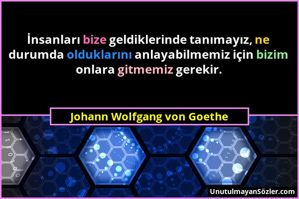Johann Wolfgang von Goethe - İnsanları bize geldiklerinde tanımayız, ne durumda olduklarını anlayabilmemiz için bizim onlara gitmemiz gerekir....