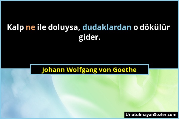 Johann Wolfgang von Goethe - Kalp ne ile doluysa, dudaklardan o dökülür gider....