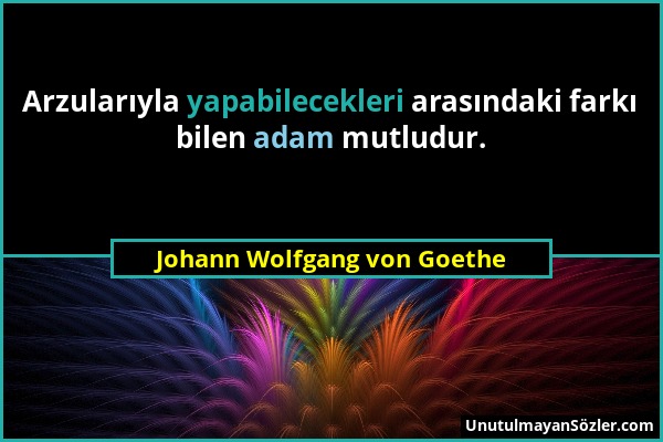 Johann Wolfgang von Goethe - Arzularıyla yapabilecekleri arasındaki farkı bilen adam mutludur....