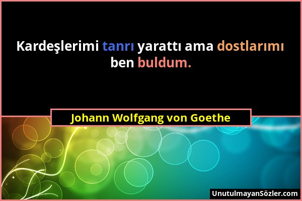 Johann Wolfgang von Goethe - Kardeşlerimi tanrı yarattı ama dostlarımı ben buldum....