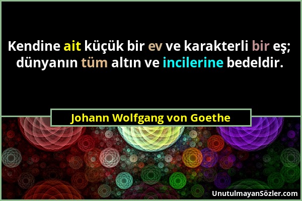 Johann Wolfgang von Goethe - Kendine ait küçük bir ev ve karakterli bir eş; dünyanın tüm altın ve incilerine bedeldir....