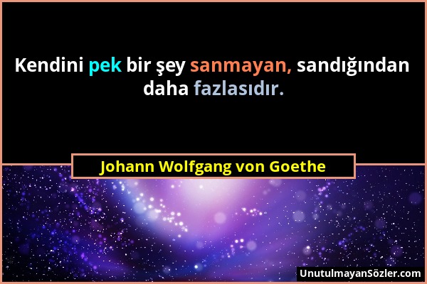 Johann Wolfgang von Goethe - Kendini pek bir şey sanmayan, sandığından daha fazlasıdır....