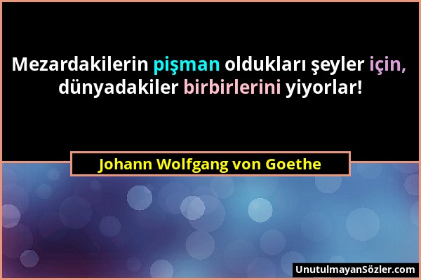 Johann Wolfgang von Goethe - Mezardakilerin pişman oldukları şeyler için, dünyadakiler birbirlerini yiyorlar!...