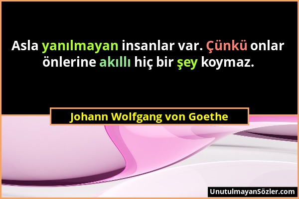 Johann Wolfgang von Goethe - Asla yanılmayan insanlar var. Çünkü onlar önlerine akıllı hiç bir şey koymaz....