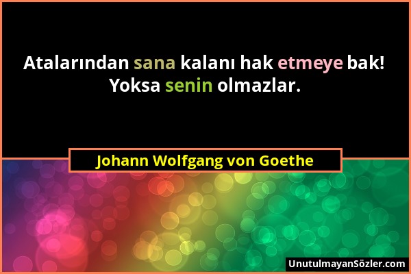 Johann Wolfgang von Goethe - Atalarından sana kalanı hak etmeye bak! Yoksa senin olmazlar....