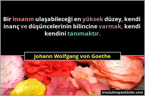 Johann Wolfgang von Goethe - Bir insanın ulaşabileceği en yüksek düzey, kendi inanç ve düşüncelerinin bilincine varmak, kendi kendini tanımaktır....