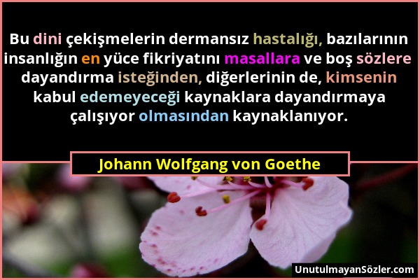 Johann Wolfgang von Goethe - Bu dini çekişmelerin dermansız hastalığı, bazılarının insanlığın en yüce fikriyatını masallara ve boş sözlere dayandırma...