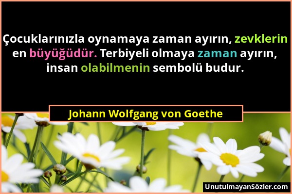 Johann Wolfgang von Goethe - Çocuklarınızla oynamaya zaman ayırın, zevklerin en büyüğüdür. Terbiyeli olmaya zaman ayırın, insan olabilmenin sembolü bu...