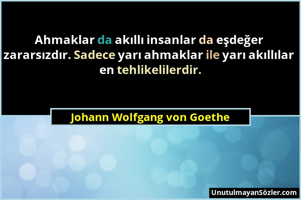 Johann Wolfgang von Goethe - Ahmaklar da akıllı insanlar da eşdeğer zararsızdır. Sadece yarı ahmaklar ile yarı akıllılar en tehlikelilerdir....